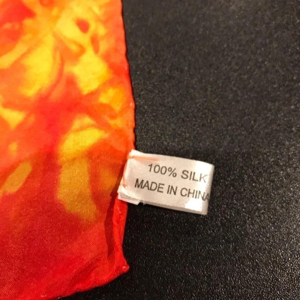 2 Hand tie dye immersion dyed silk handkerchiefs orange fire sunlight